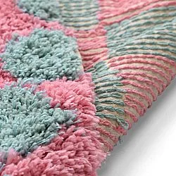 Tapis rond - Methoni Check Cotton Shaggy (bleu clair/rose clair)