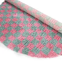Tapis rond - Methoni Check Cotton Shaggy (bleu clair/rose clair)