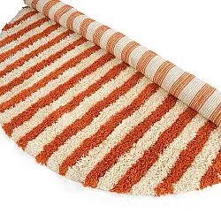 Tapis rond - Thira Stripe Cotton Shaggy (jaune clair/orange clair)