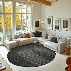Tapis rond - Callista Natural Cotton Shaggy (noir/vert)