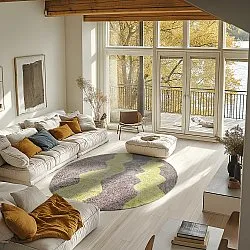 Tapis rond - Amira Natural Cotton Shaggy (taupe/jaune)