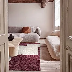Tapis shaggy - Begur Natural Cotton Shaggy (blanc cassé/bordeaux)