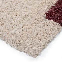 Tapis shaggy - Begur Natural Cotton Shaggy (blanc cassé/bordeaux)