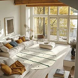 Tapis rond - Leora Natural Cotton Shaggy (beige/vert)