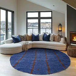 Tapis rond - Leora Natural Cotton Shaggy (bleu/marron)