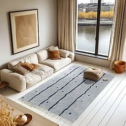 Tapis à poils longs - Leora Natural Cotton Shaggy (gris/bleu)
