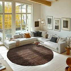 Tapis rond - Leora Natural Cotton Shaggy (marron/vert olive)