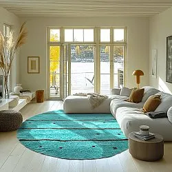 Tapis rond - Leora Natural Cotton Shaggy (turquoise/marron)