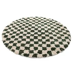 Tapis rond - Methoni Check Cotton Shaggy (crème/vert)
