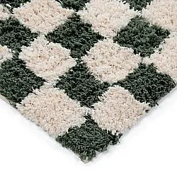 Tapis shaggy - Methoni Check Cotton Shaggy (crème/vert)