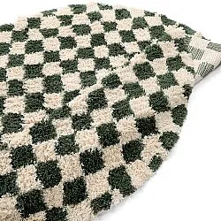 Tapis rond - Methoni Check Cotton Shaggy (crème/vert)