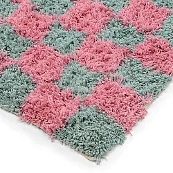 Tapis shaggy - Methoni Check Cotton Shaggy (bleu clair/rose clair)