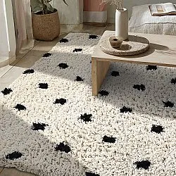 Tapis shaggy - Soria Natural Cotton Shaggy (blanc cassé/noir)