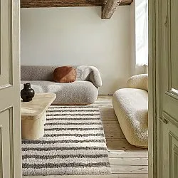 Tapis shaggy - Thira Stripe Cotton Shaggy (crème/taupe)