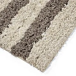 Tapis shaggy - Thira Stripe Cotton Shaggy (crème/taupe)