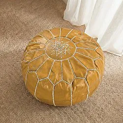 Pouf - Marocain en cuir (jaune/blanc)