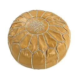 Pouf - Marocain en cuir (jaune/blanc)
