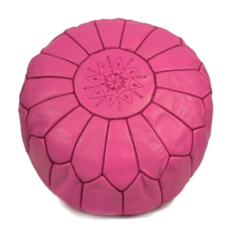 Pouf - Marocain en cuir (Rose)
