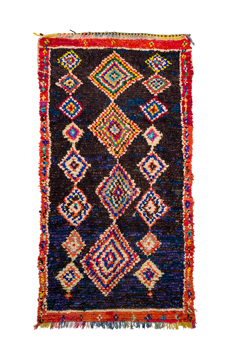 Tapis Berbère Boucherouite 2,90m X 0,87m - Laine Tissée Main - Maroc