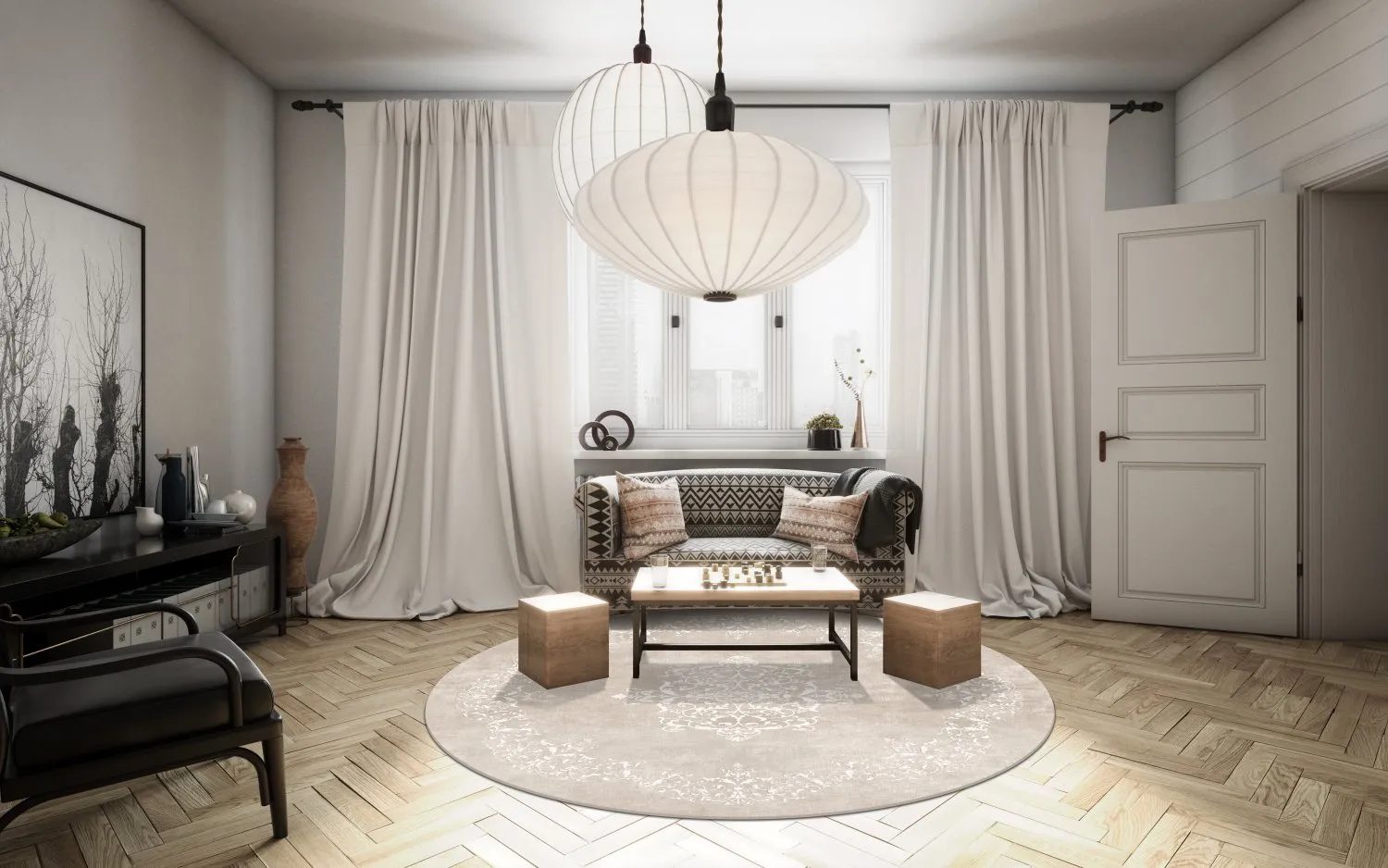 Tapis rond - Santi (beige/blanc)