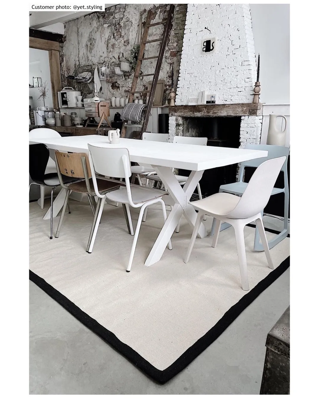 Tapis en sisal - Agave (noir/blanc cassé)