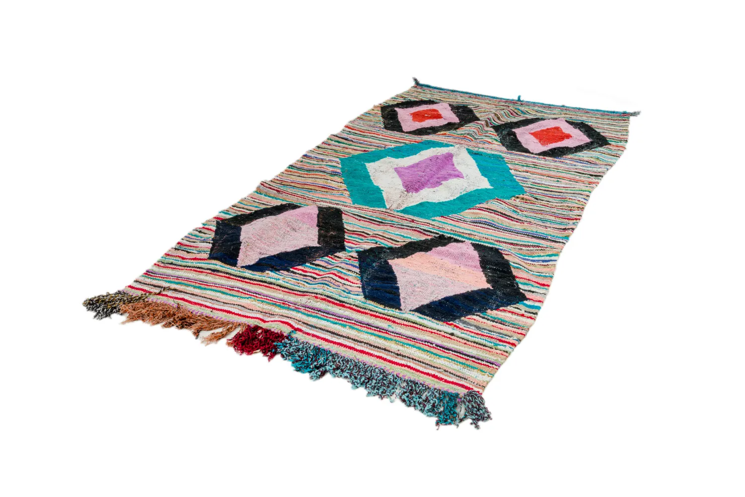 Tapis berbère marocain Boucherouite 140 x 255 cm