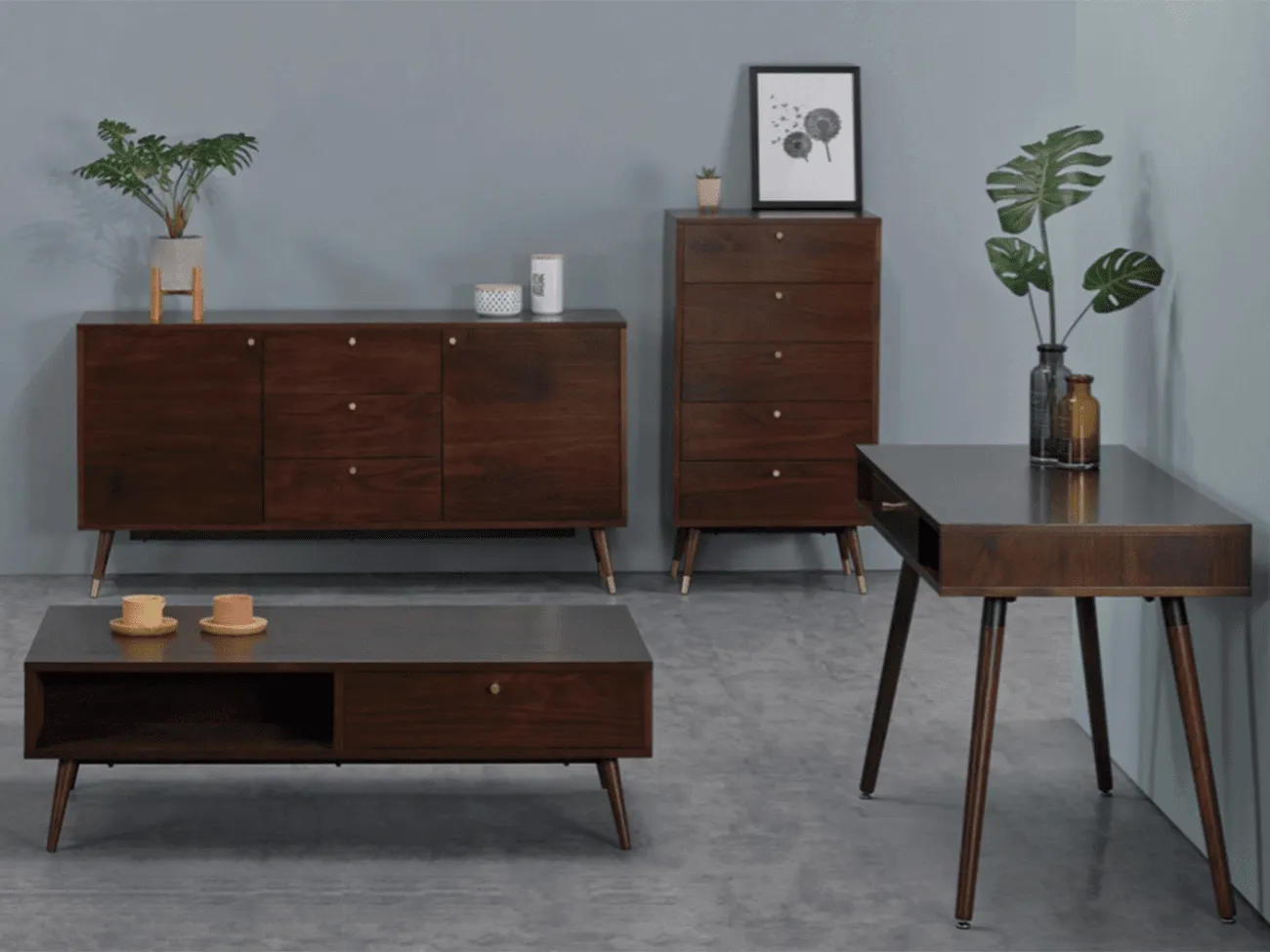 Commode - Prime - 5 lådor (noyer/laiton)