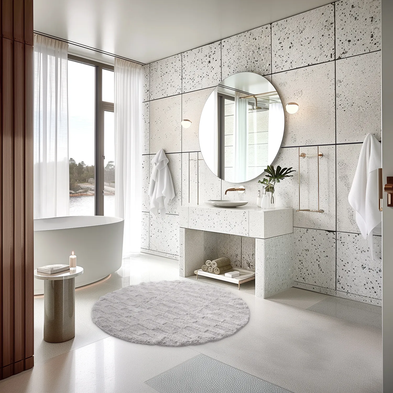 Tapis de salle de bain rond - Bevin (gris clair)