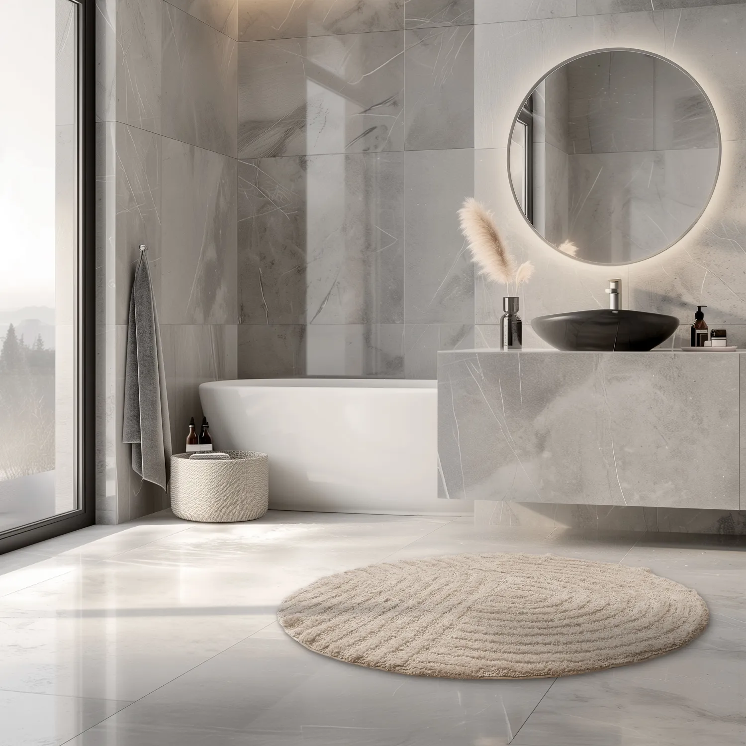 Tapis de salle de bain rond - Embla (beige)