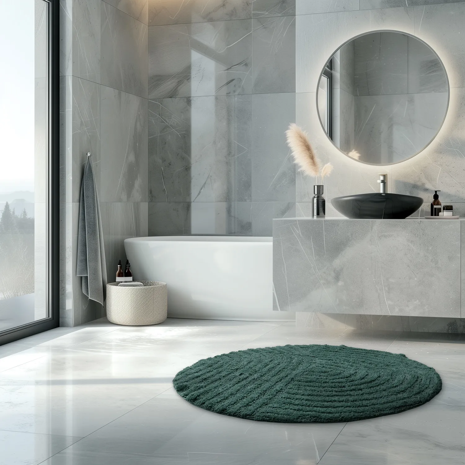 Tapis de salle de bain rond - Embla (vert foncé)