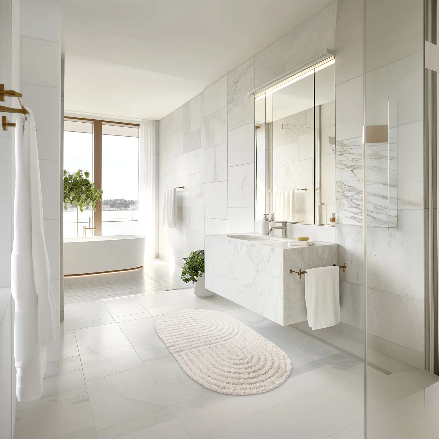 Tapis de salle de bain ovale - Embla (blanc cassé)