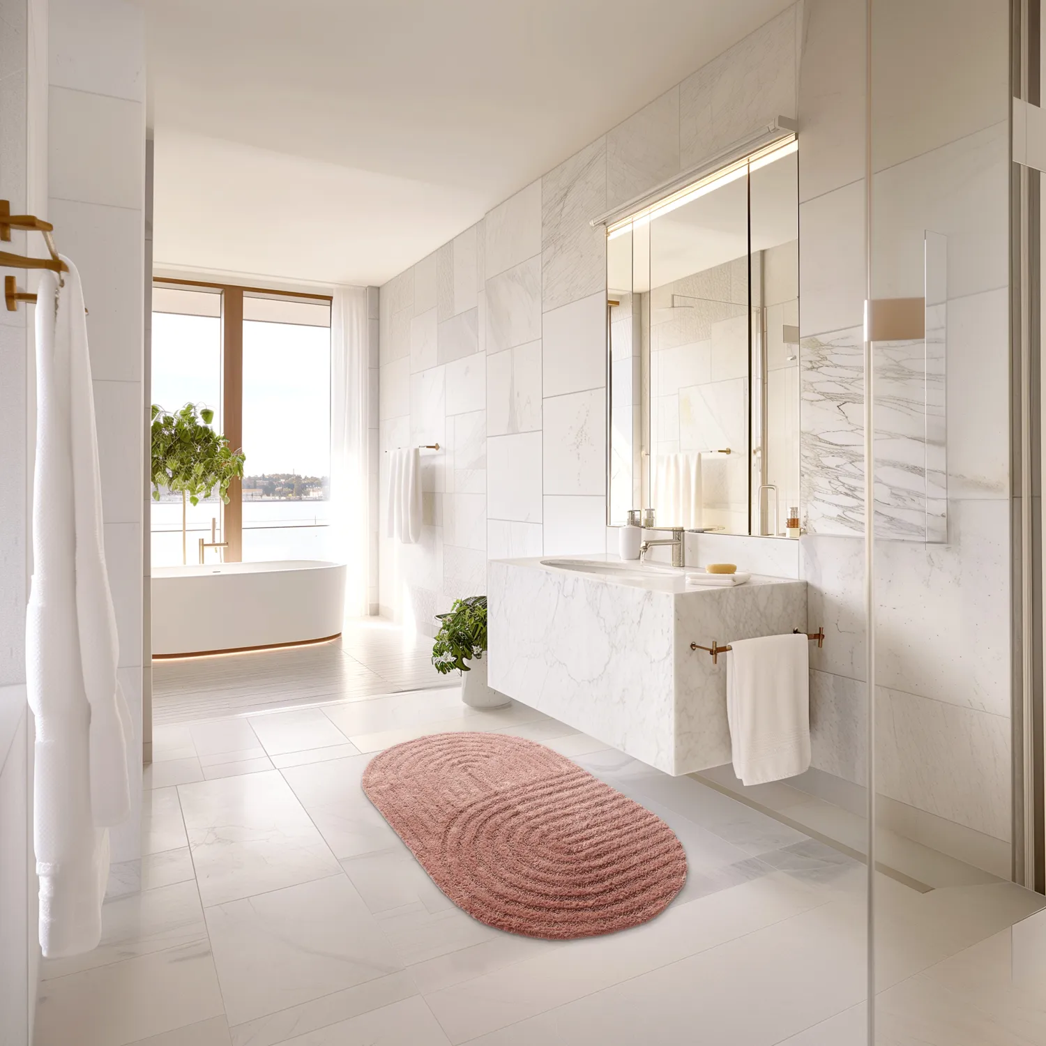 Tapis de salle de bain ovale - Embla (rose)