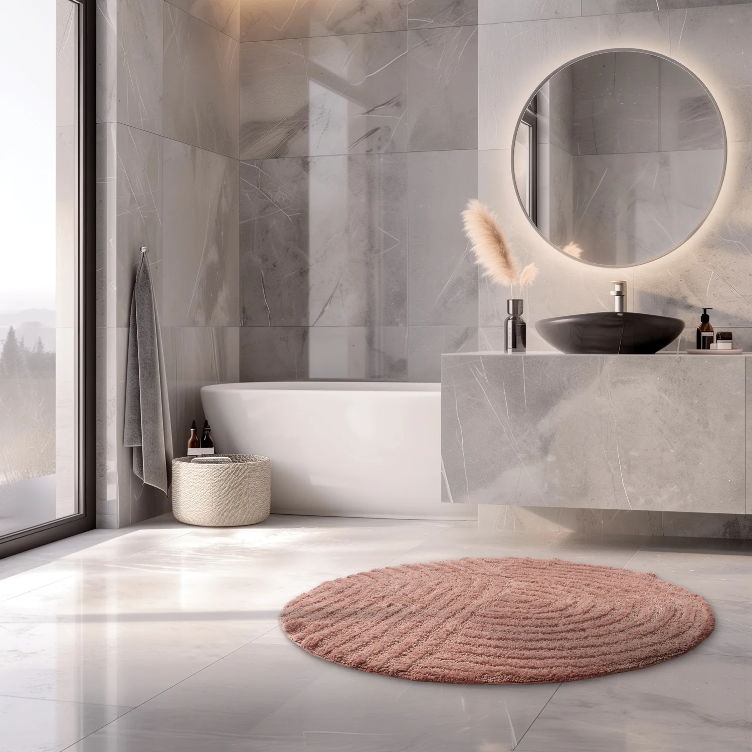 Tapis de salle de bain rond - Embla (rose)