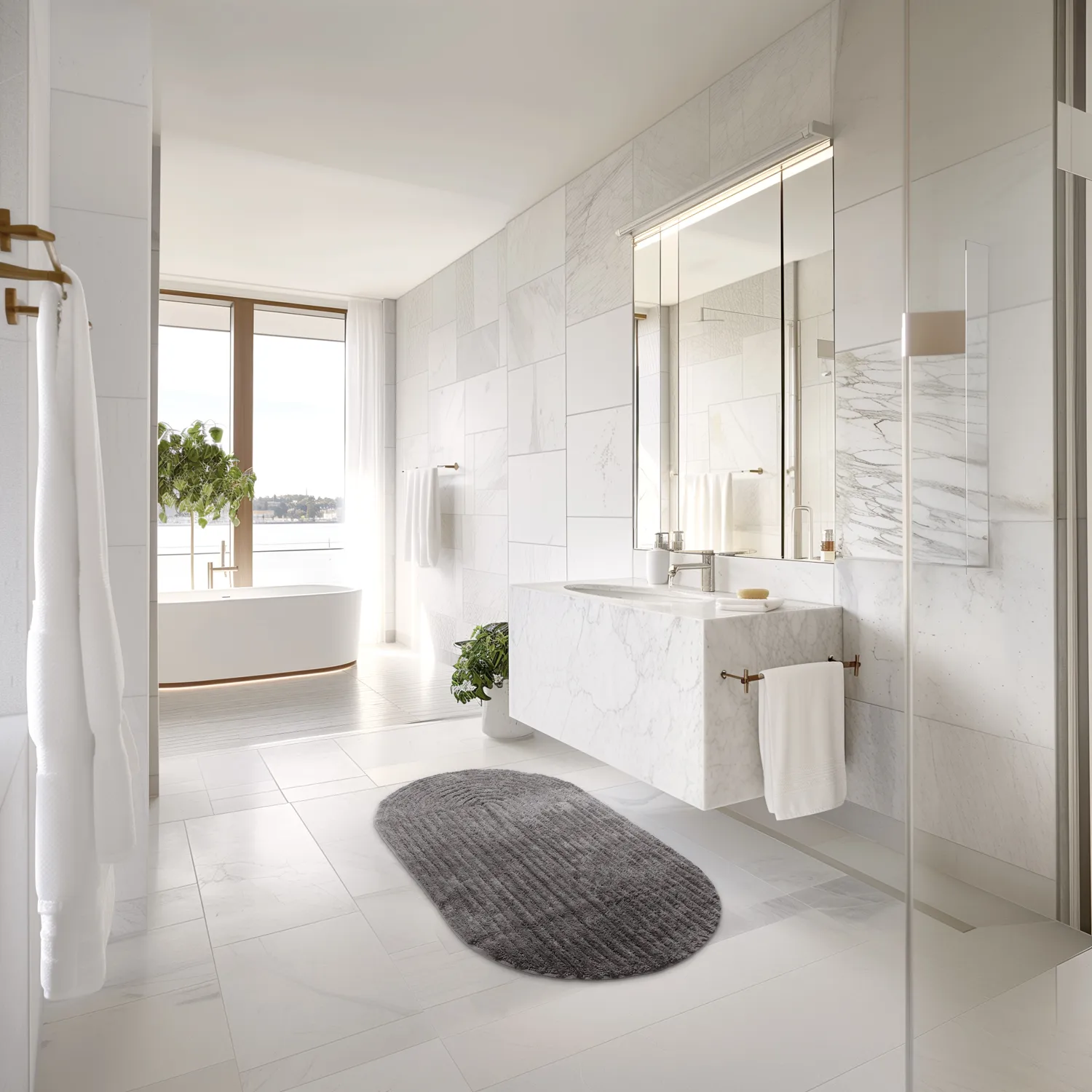 Tapis de salle de bain ovale - Evena (gris foncé)