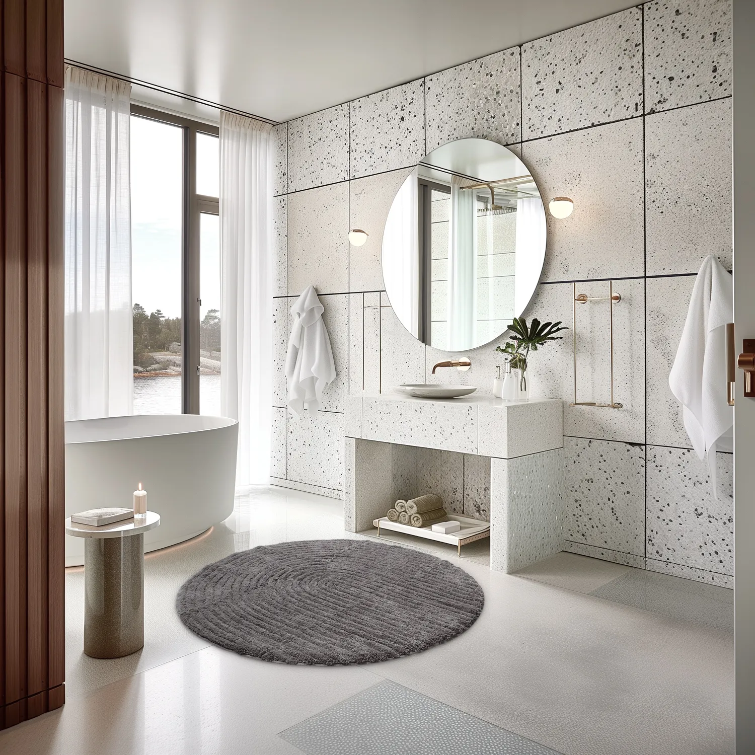 Tapis de salle de bain rond - Evena (gris foncé)