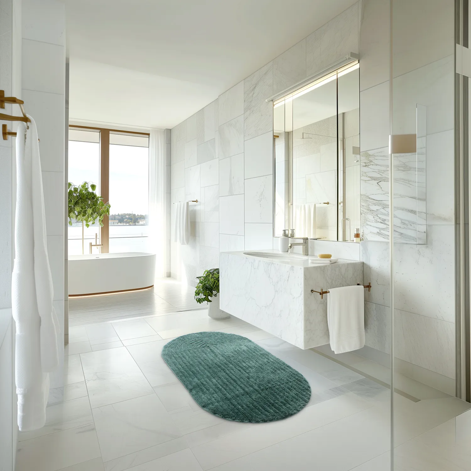 Tapis de salle de bain ovale - Evena (vert foncé)