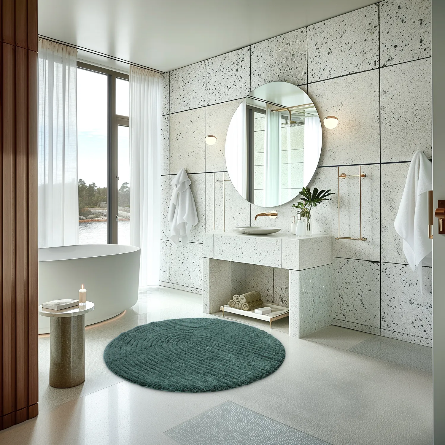 Tapis de salle de bain rond - Evena (vert foncé)