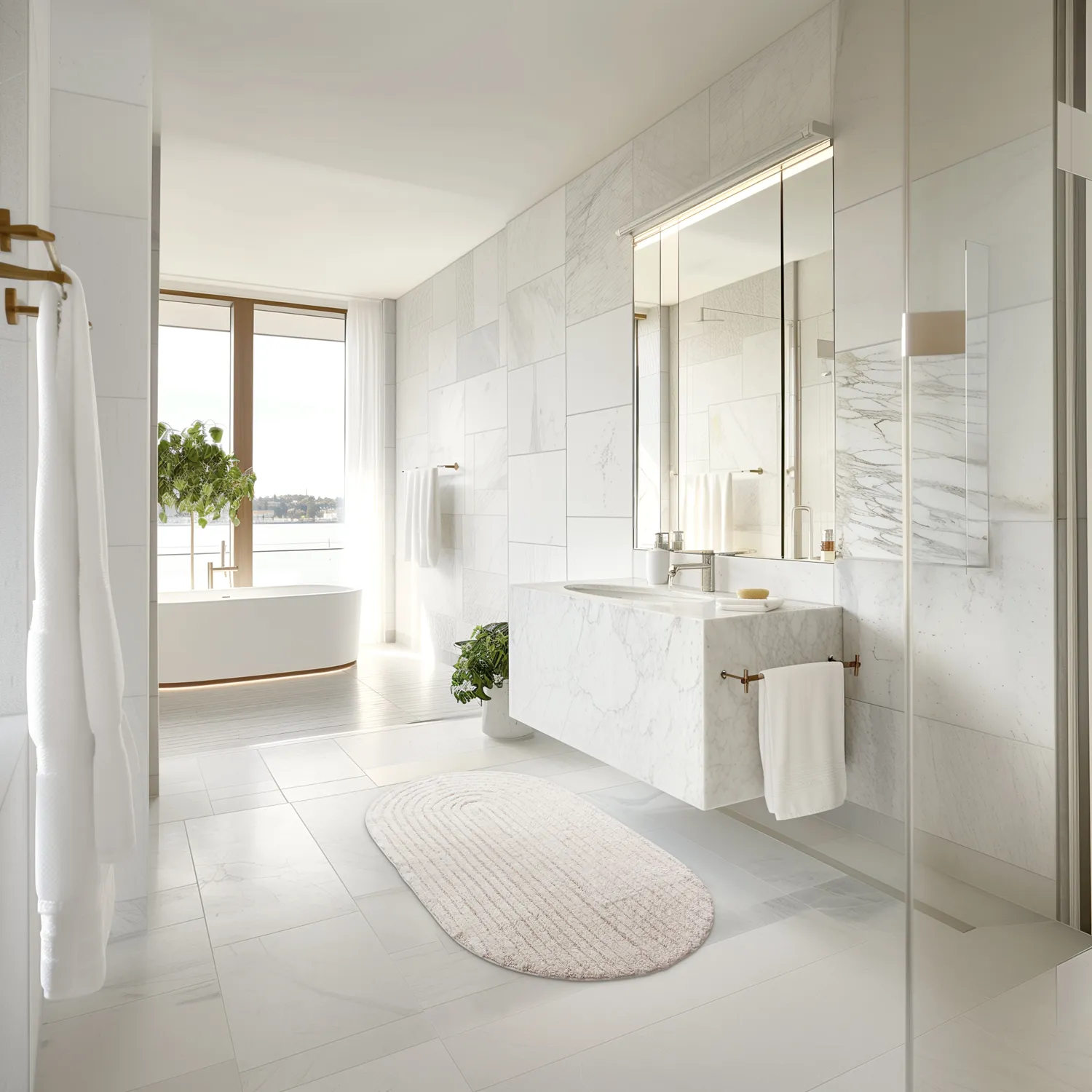 Tapis de salle de bain ovale - Evena (blanc cassé)