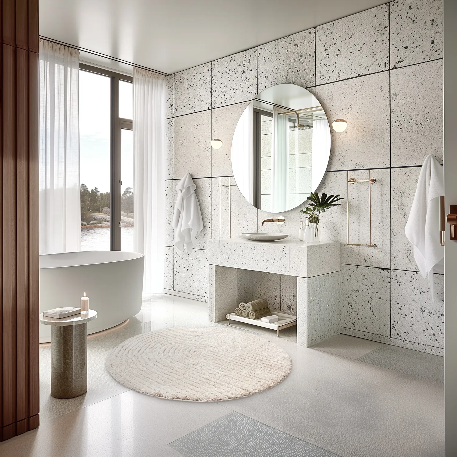 Tapis de salle de bain rond - Evena (blanc cassé)