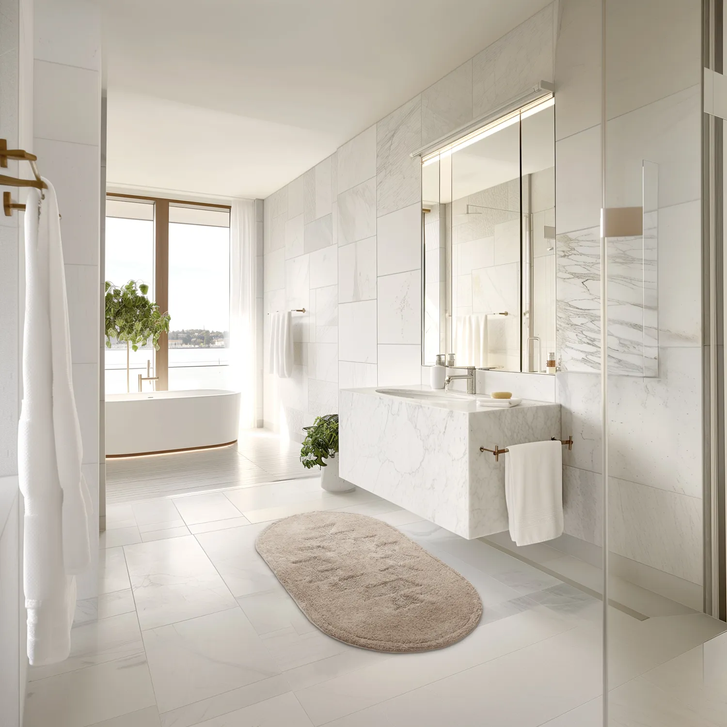 Tapis de salle de bain ovale - Gertie (beige)