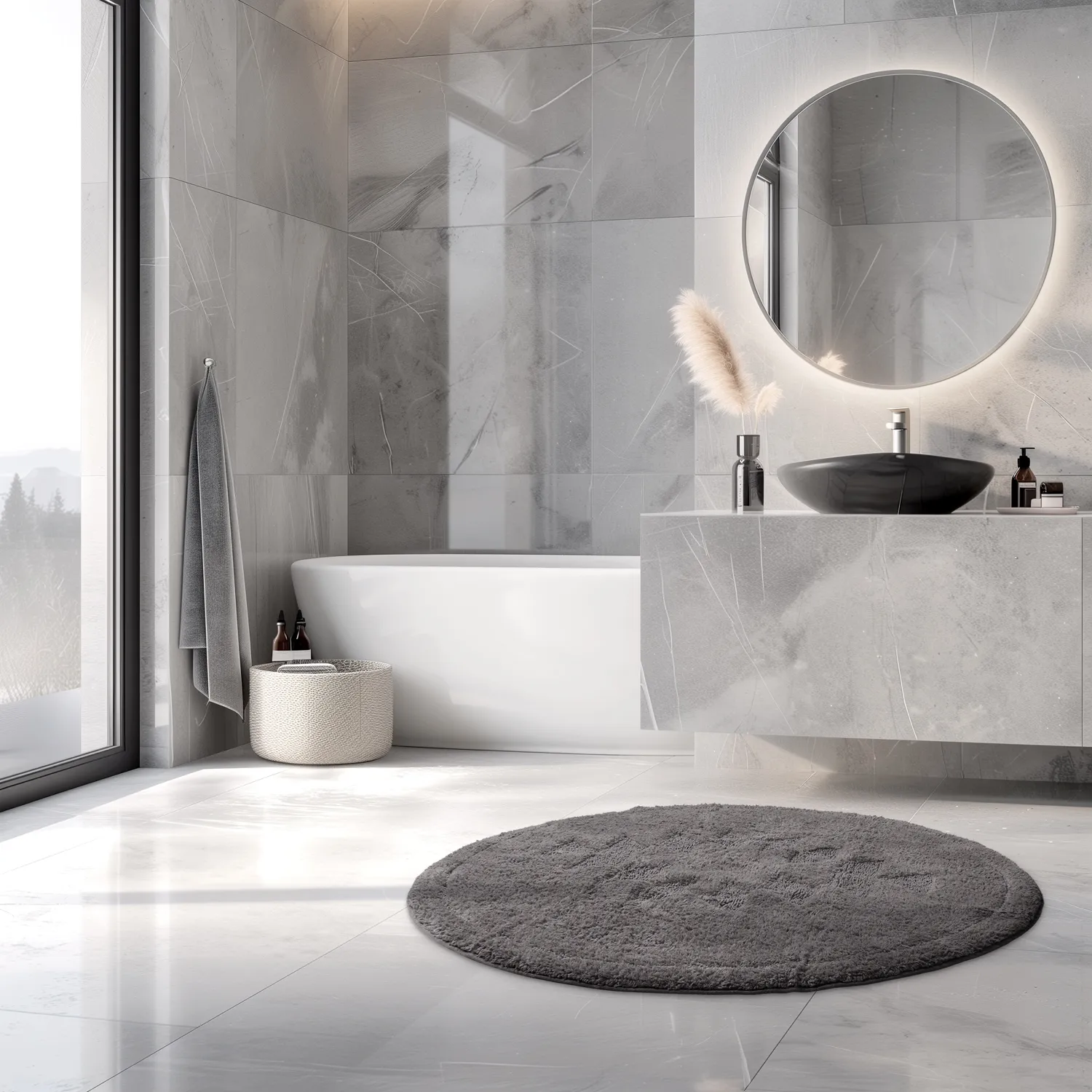 Tapis de salle de bain rond - Gertie (gris foncé)