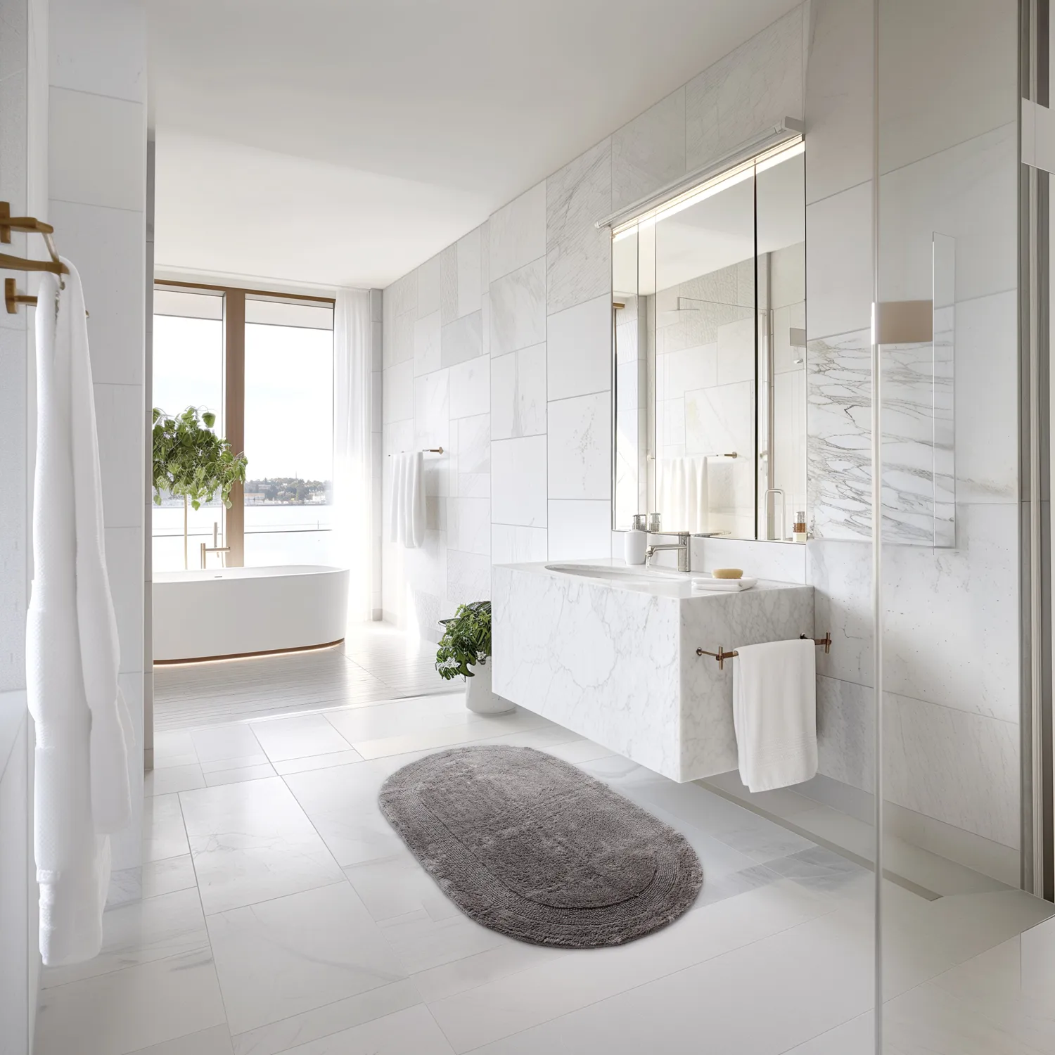Tapis de salle de bain ovale - Nila (gris foncé)