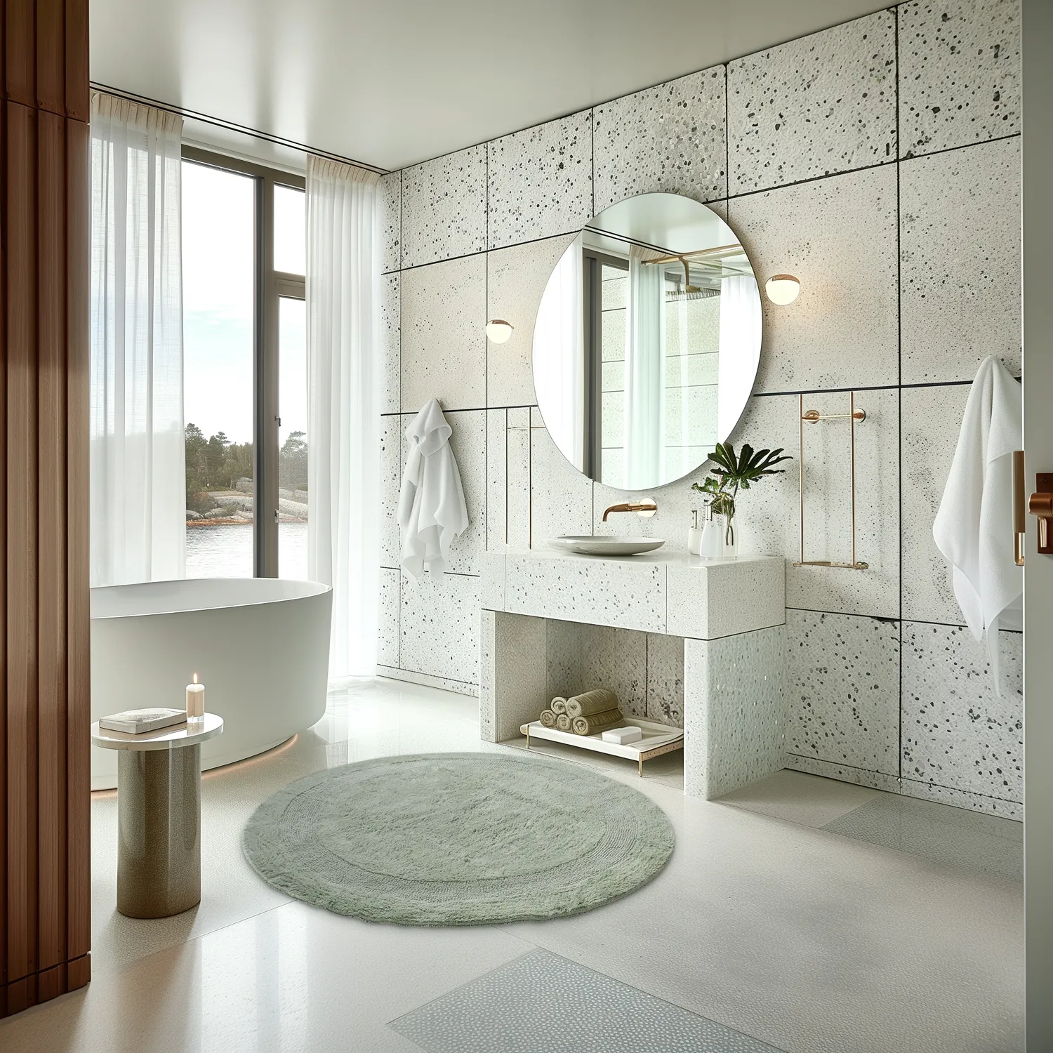 Tapis de salle de bain rond - Nila (vert clair)