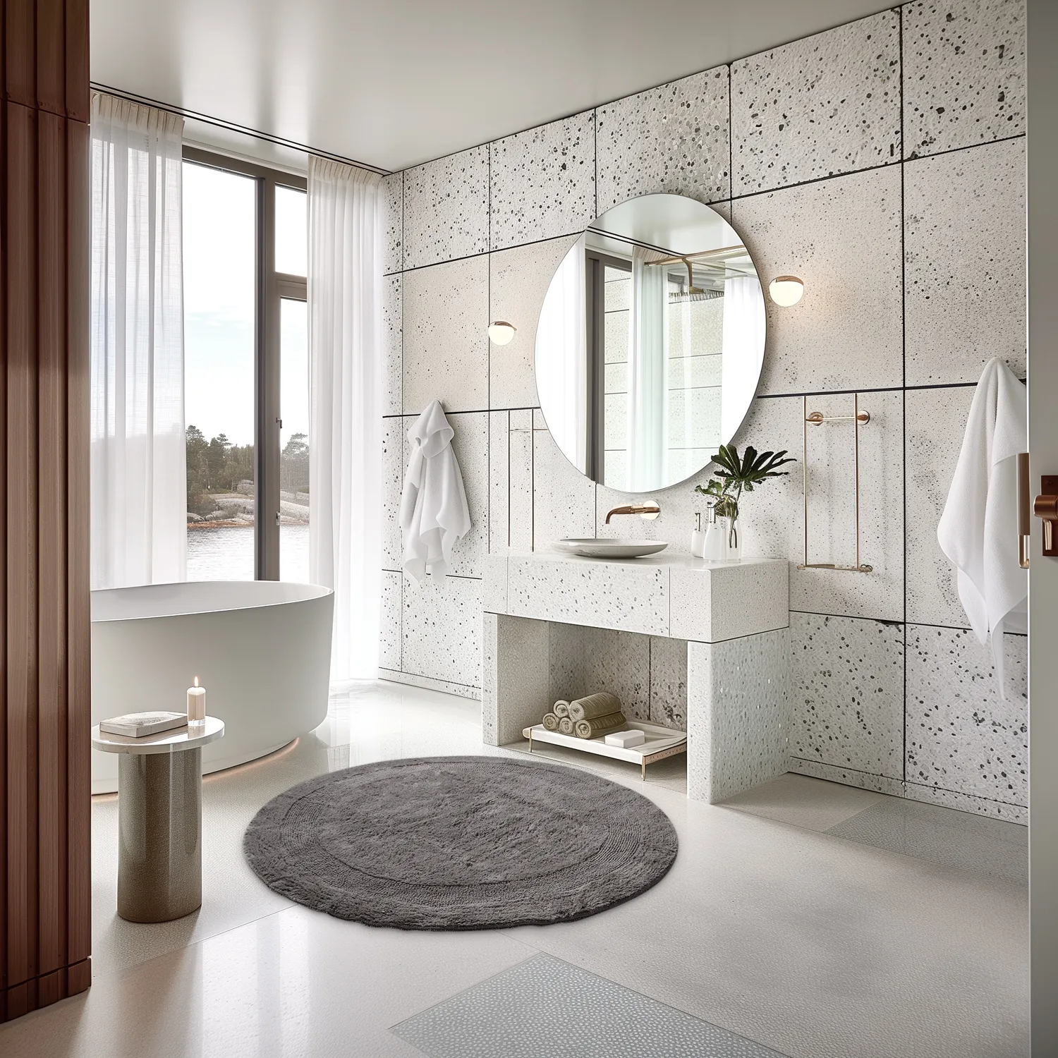 Tapis de salle de bain rond - Nila (gris foncé)