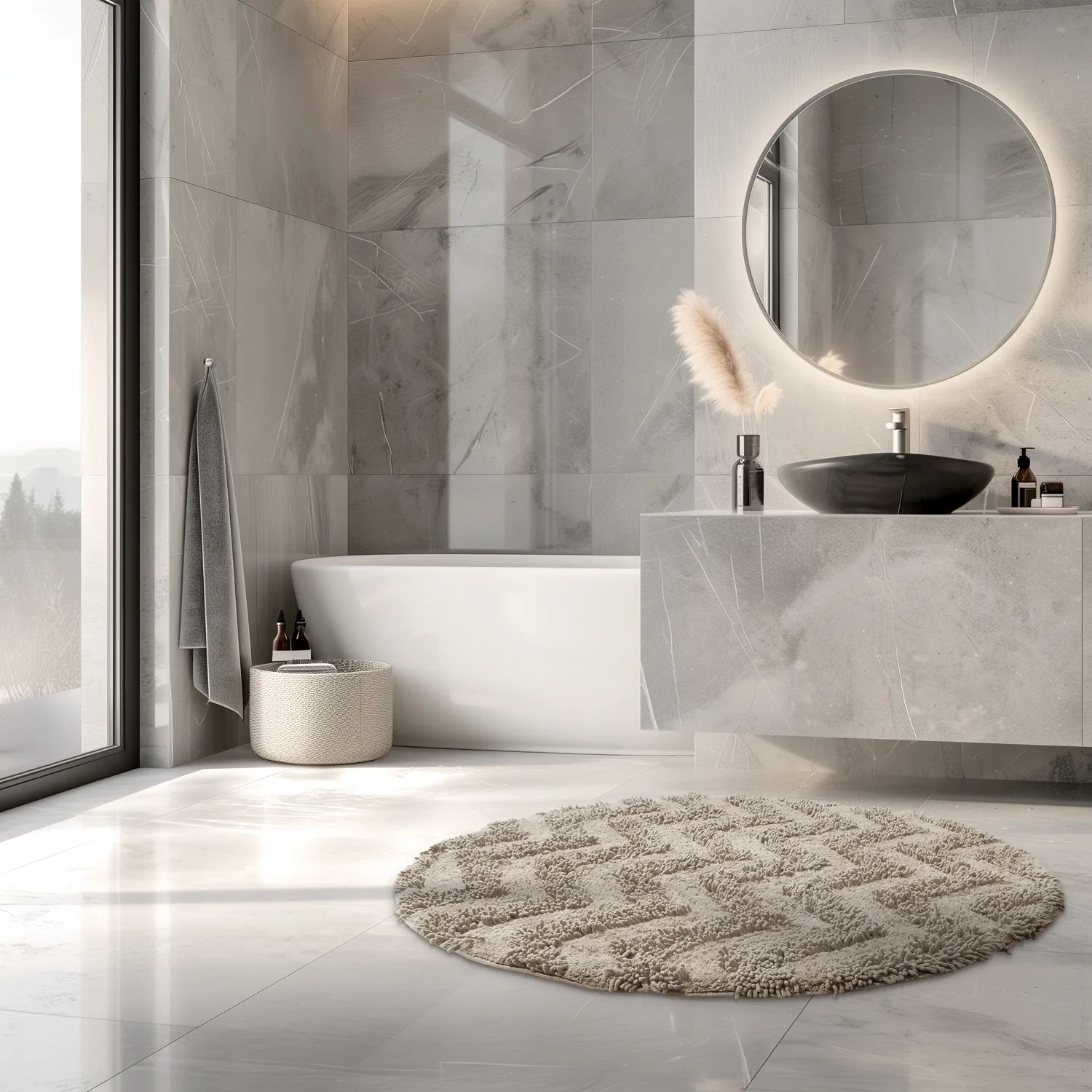 Tapis de salle de bain rond - Tressa (beige)