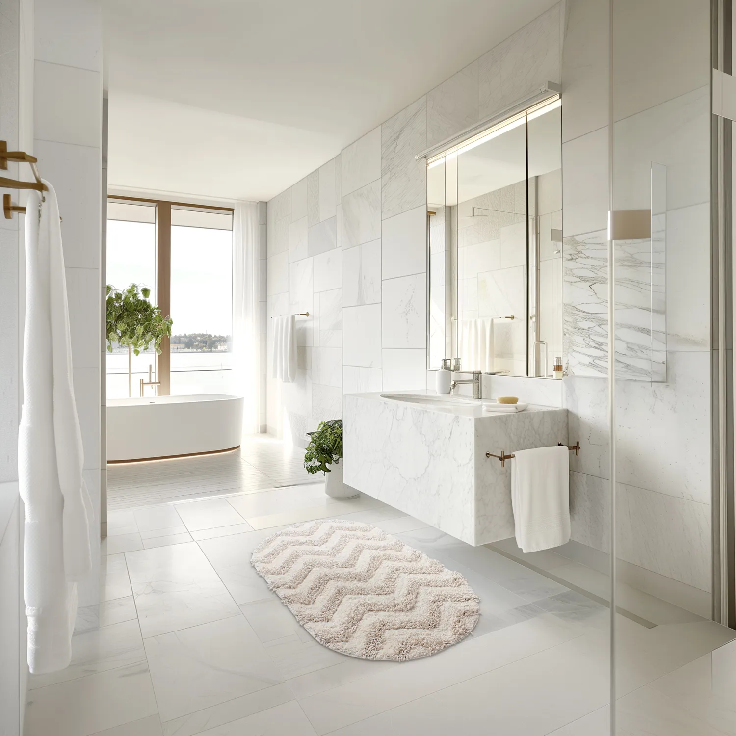 Tapis de salle de bain ovale - Tressa (blanc cassé)
