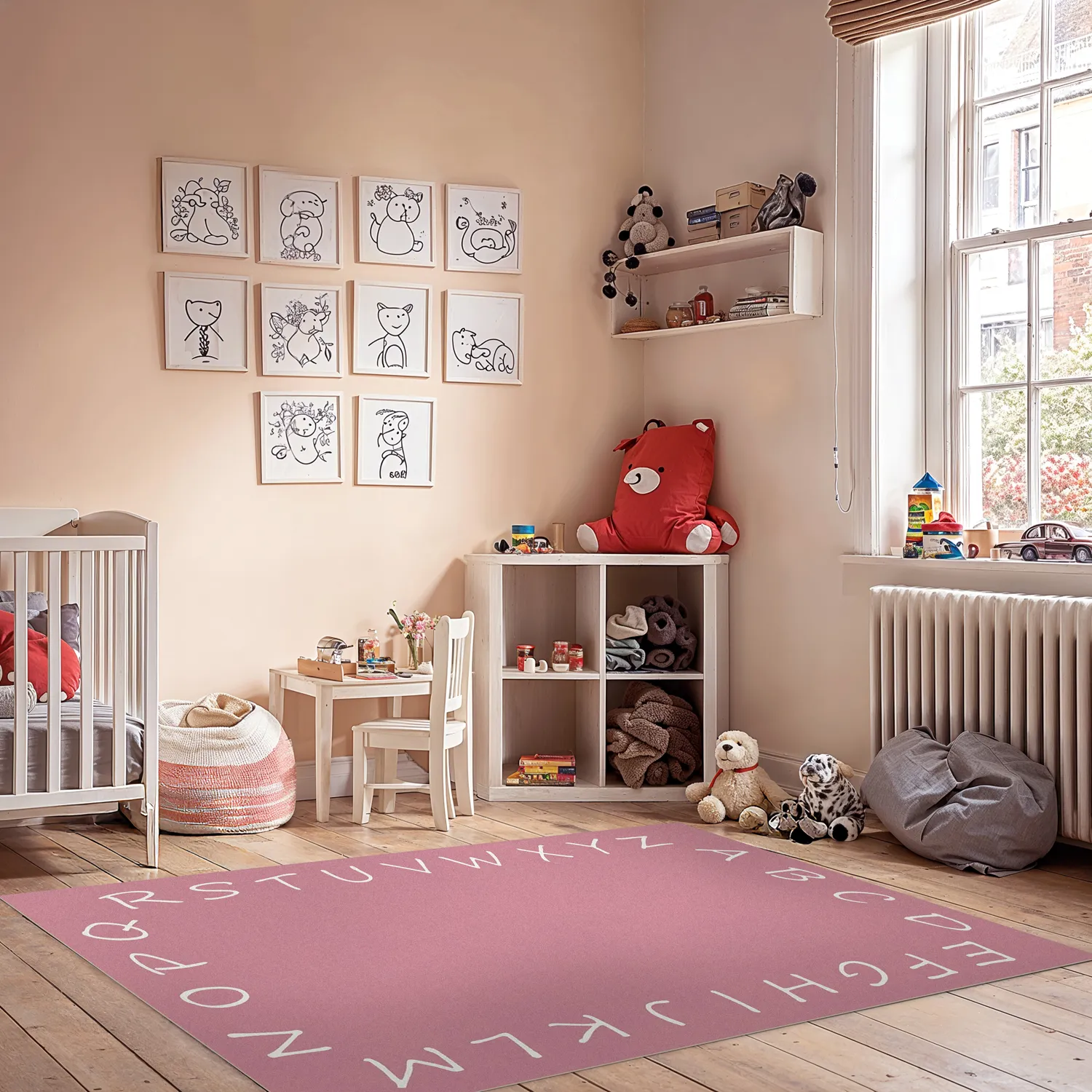 Tapis enfant - Bordure alphabétique (rose)