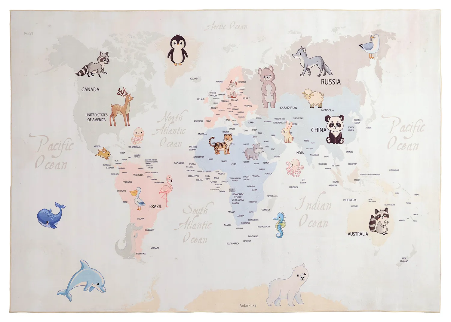 Tapis enfant - Carte des animaux (beige)