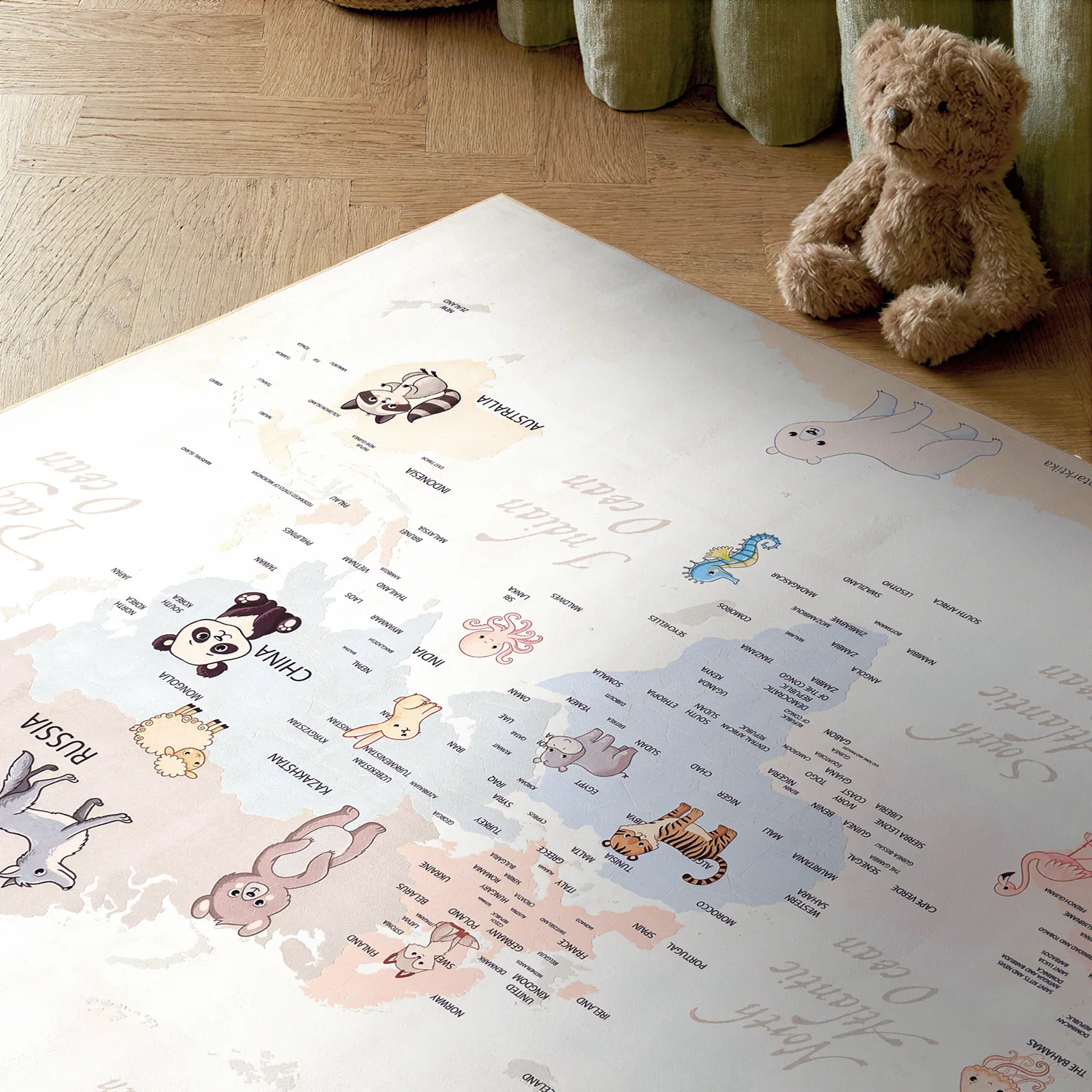 Tapis enfant - Carte des animaux (beige)