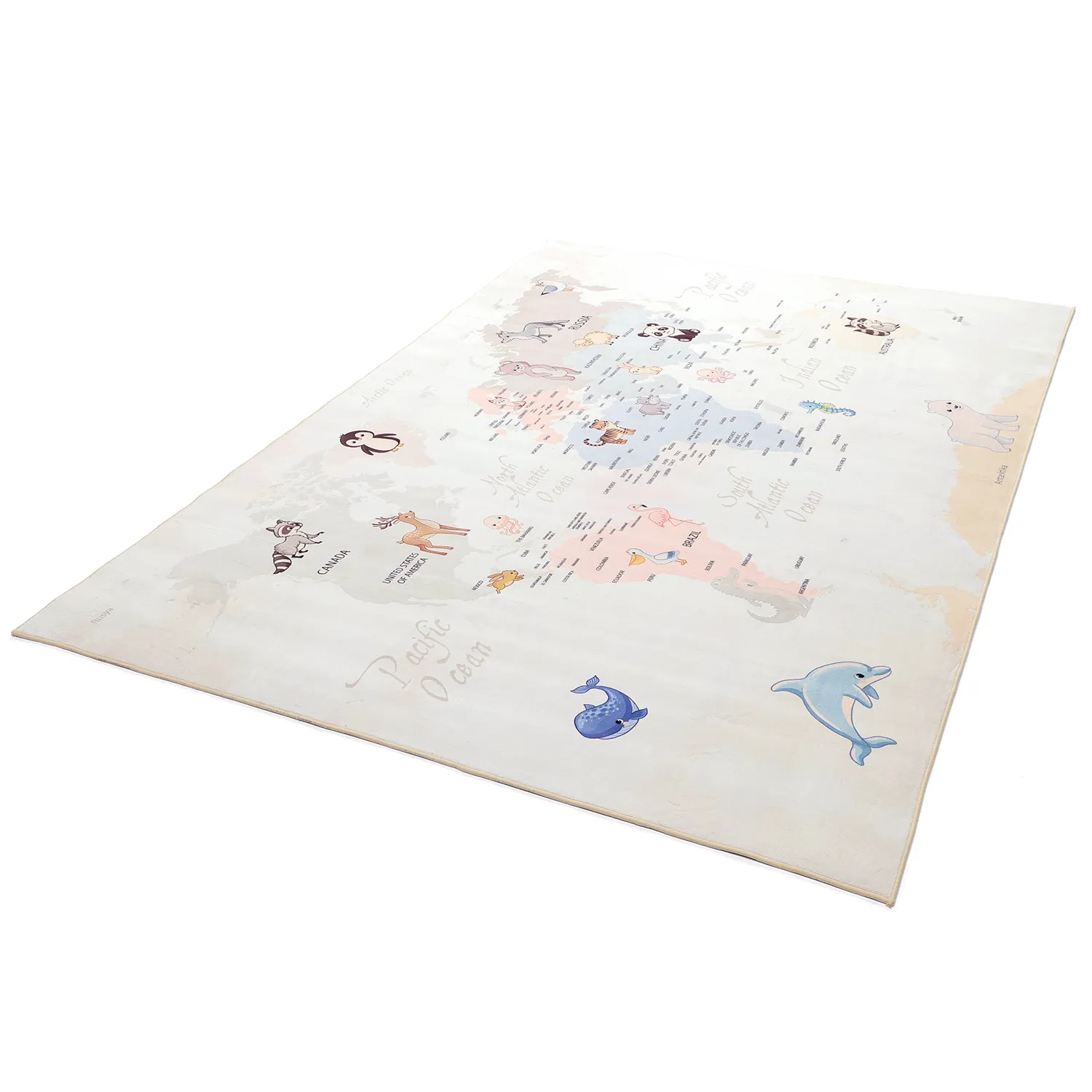 Tapis enfant - Carte des animaux (beige)